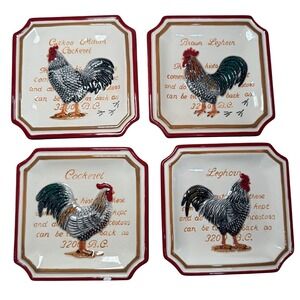MWW Market Rooster Mini Plates Set 4 Leghorn Cockerel Cuckoo Maran 3D Ceramic